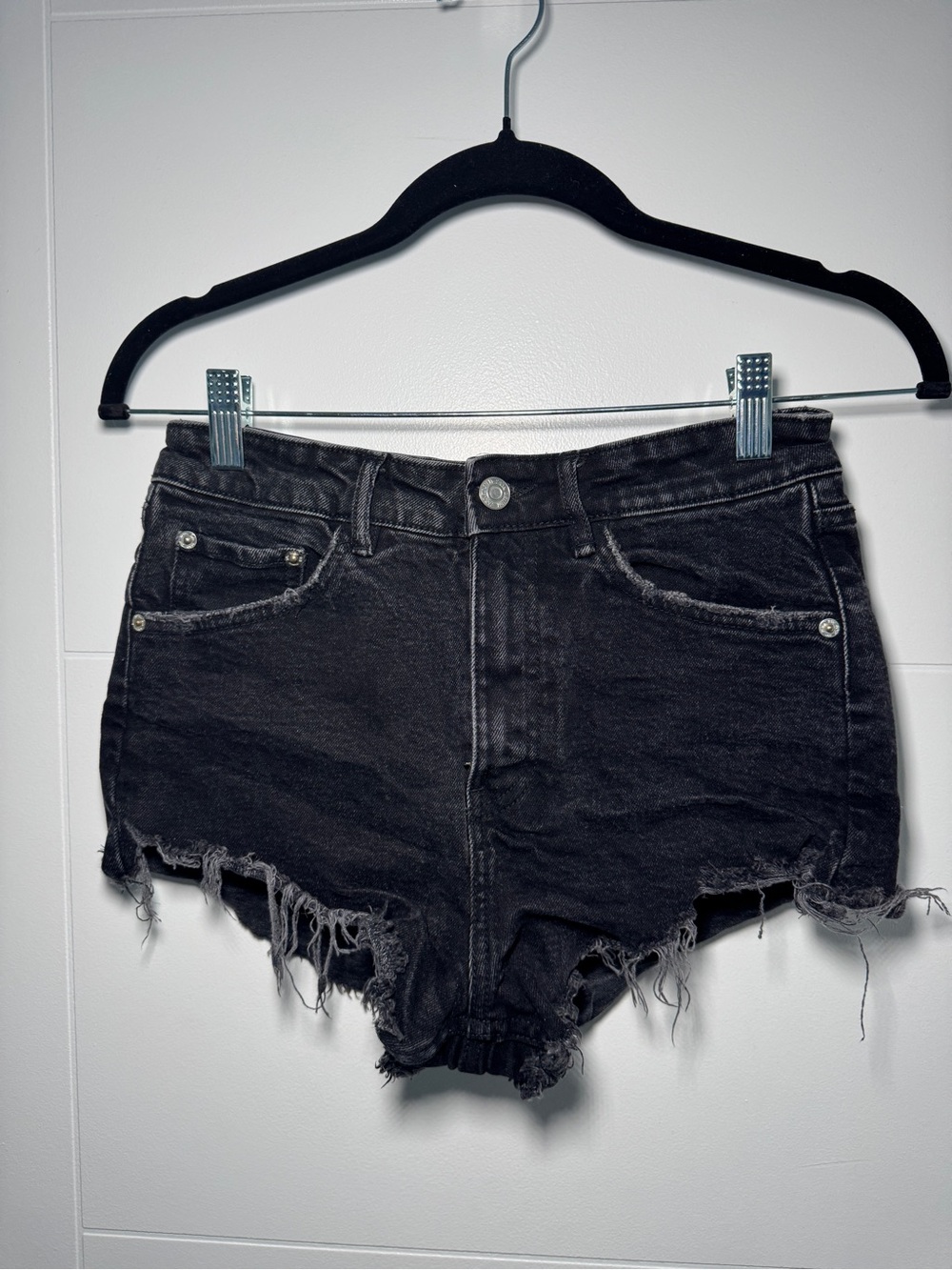 Zara Black Distressed High-Rise Denim Shorts